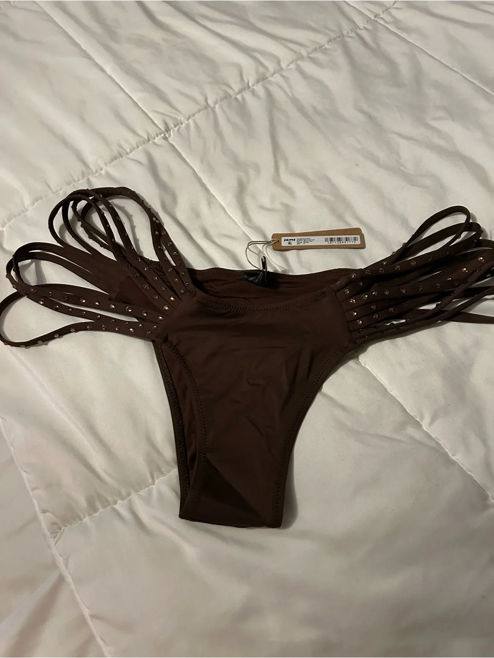 Skims strappy rhinestones bikini bottom coco color xl hard to find